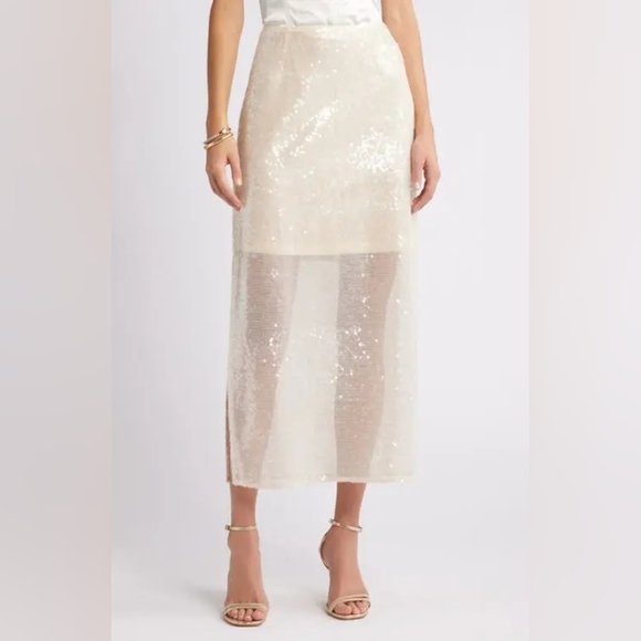 Open Edit Dresses & Skirts - Open Edit Sequin Midi Skirt, Ivory Dove, NWOT